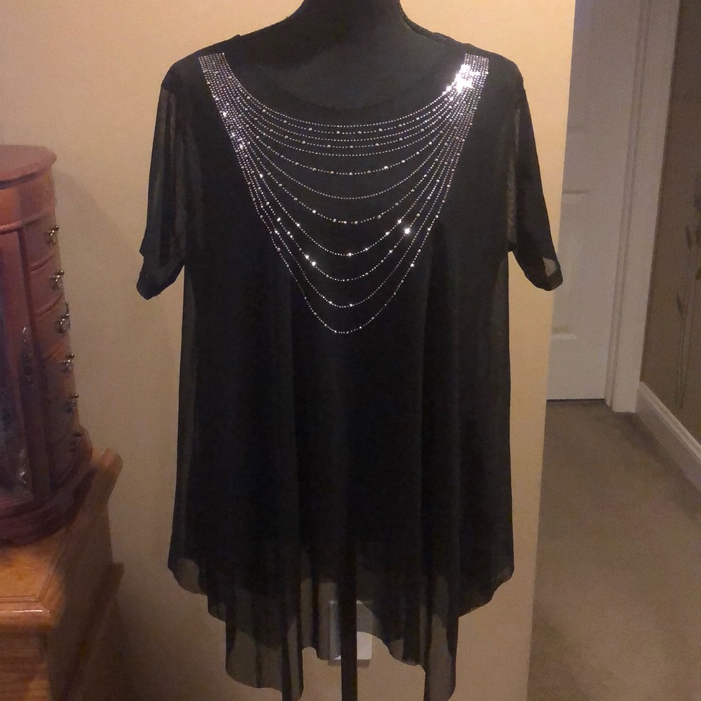 Flowy Silver Studded Short Sleeve Top/NWT